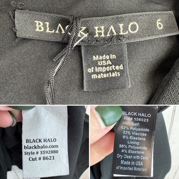 NWT Black Halo Black Crepe Chadwick Mini Dress Short Sleeve Round Neck Size 6 - Picture 8 of 16